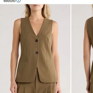 Olive Green Sleeveless V-Neck Buttoned Vest